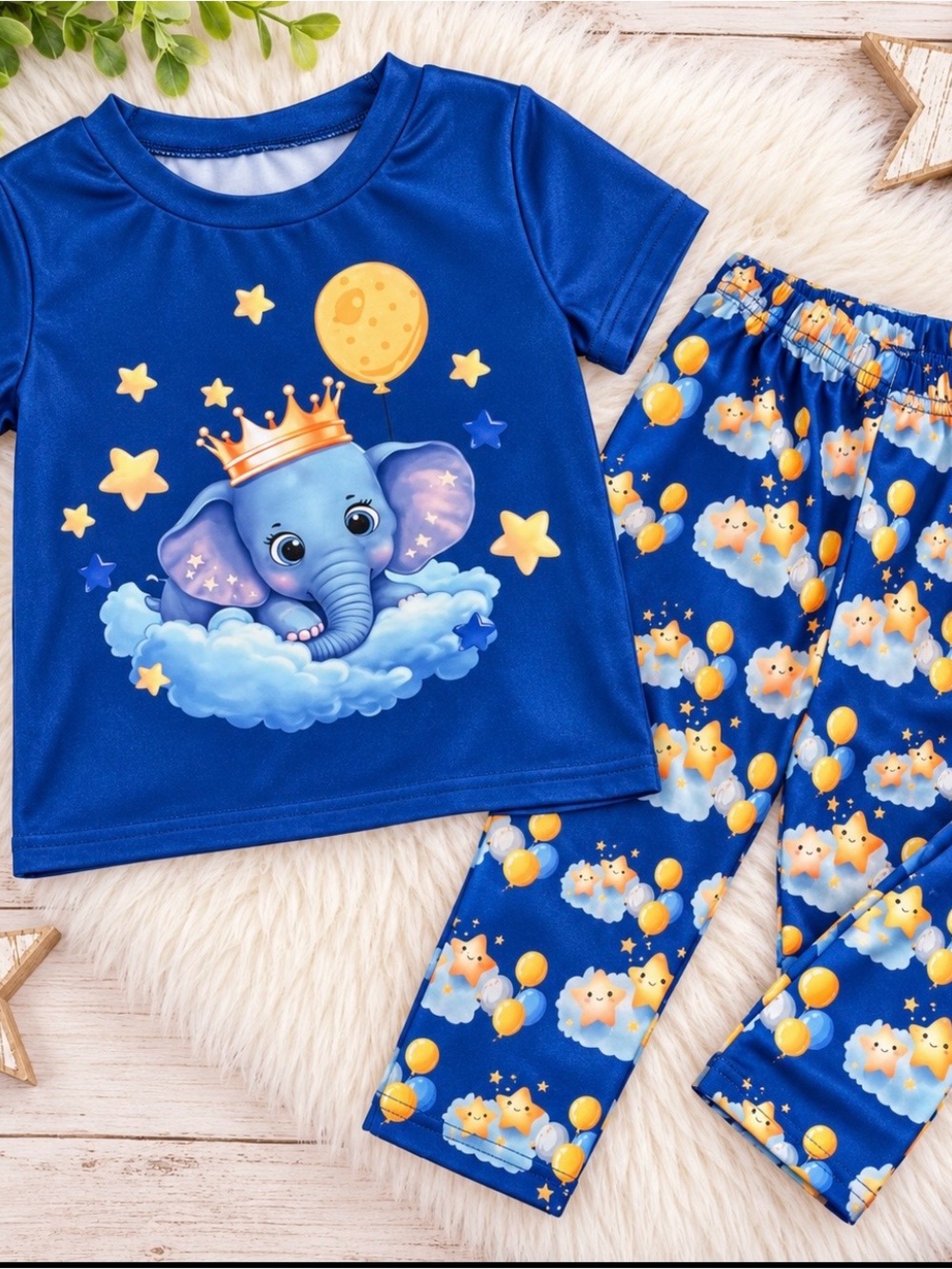 Toddler 2Y 2T Blue Elephant Star Cloud 2-Piece Pajama Set